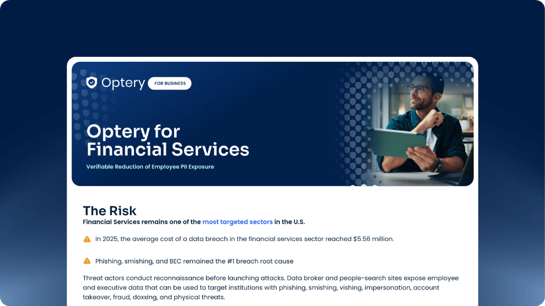 Optery for Financial Services Data Sheet