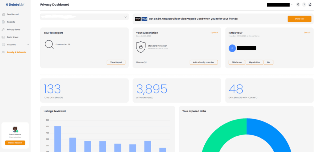 DeleteMe Dashboard