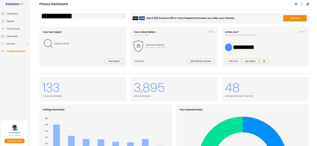 DeleteMe Dashboard December 2025