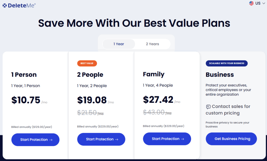 DeleteMe Pricing Page