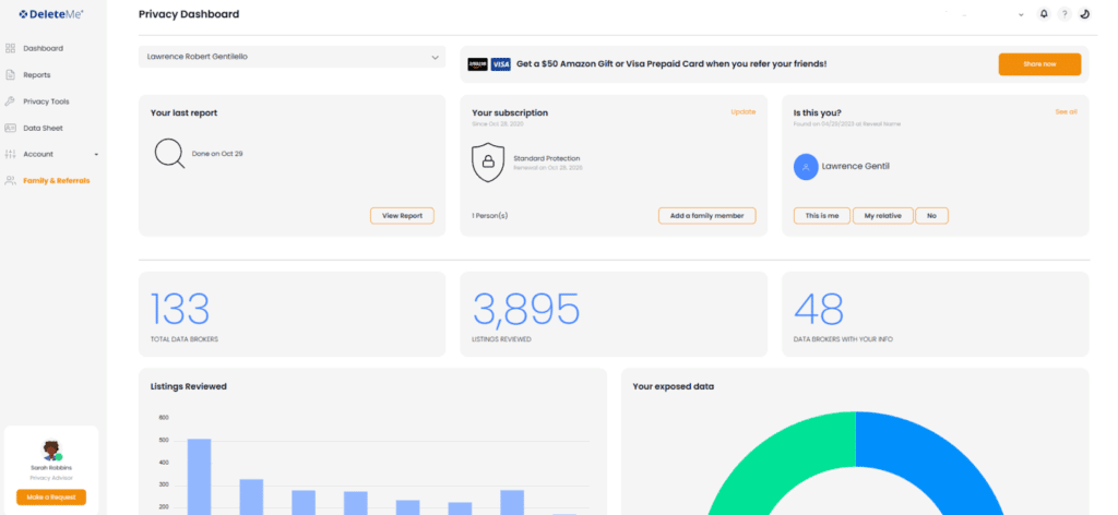 DeleteMe Dashboard Interface