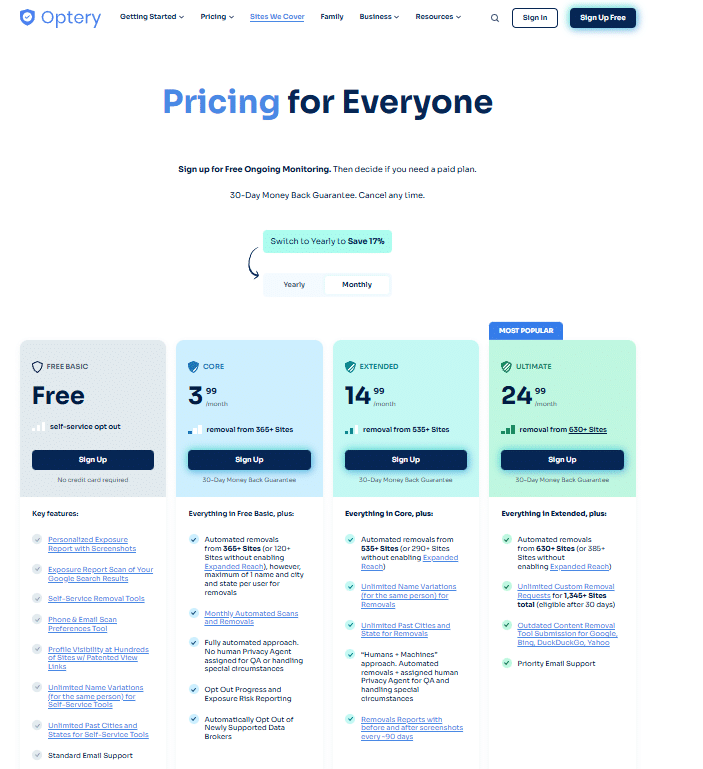 Optery Pricing Page