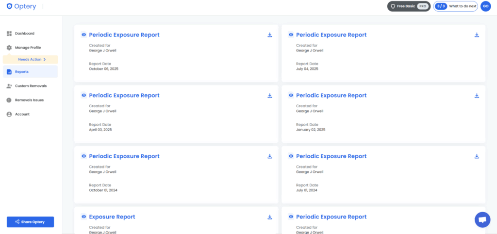 Optery Exposure Report PDF Downloads