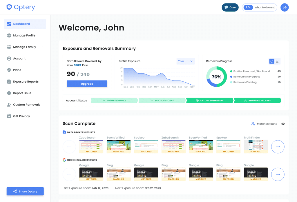 Optery Dashboard