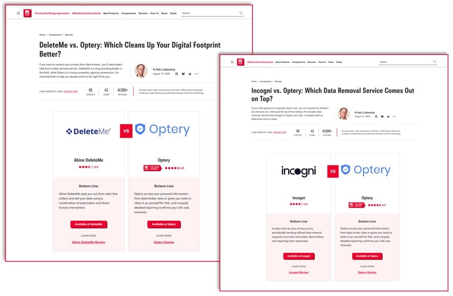 Optery vs. DeleteMe vs. Incogni – Cybersecurity Expert Names Optery the Clear Winner