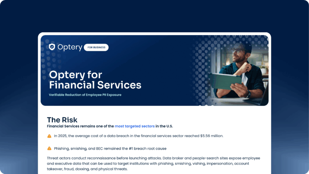 Optery for Financial Services Data Sheet